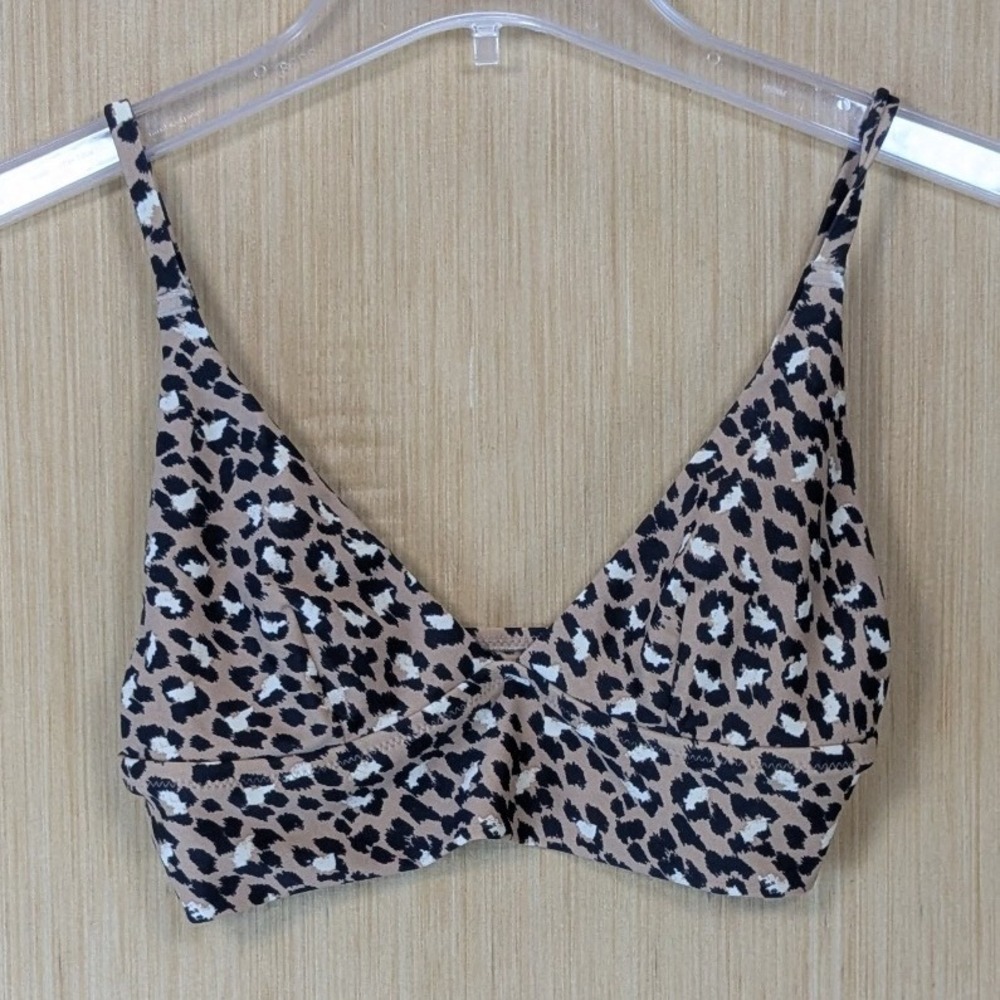 Aerie Leopard Print Triangle Bikini Top Tan Black Animal Print Small Beach Swim‎